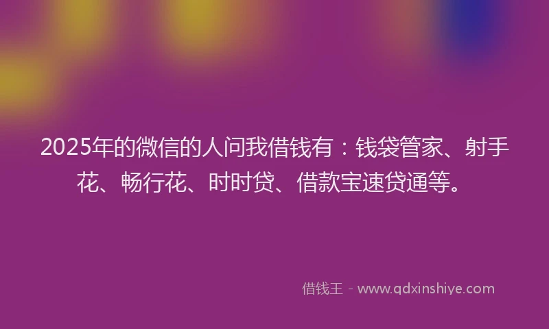 2025年的微信的人问我借钱有：钱袋管家、射手花、畅行花、时时贷、借款宝速贷通等。