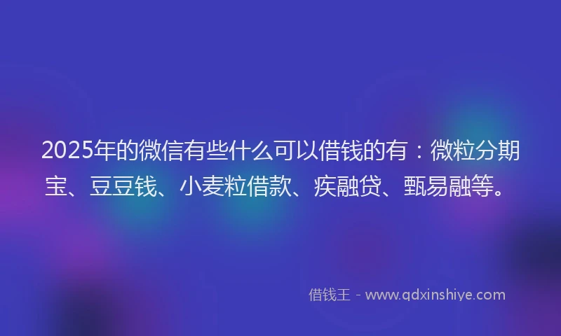 2025年的微信有些什么可以借钱的有：微粒分期宝、豆豆钱、小麦粒借款、疾融贷、甄易融等。