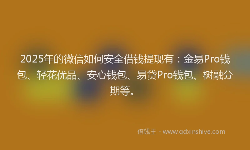 2025年的微信如何安全借钱提现有：金易Pro钱包、轻花优品、安心钱包、易贷Pro钱包、树融分期等。