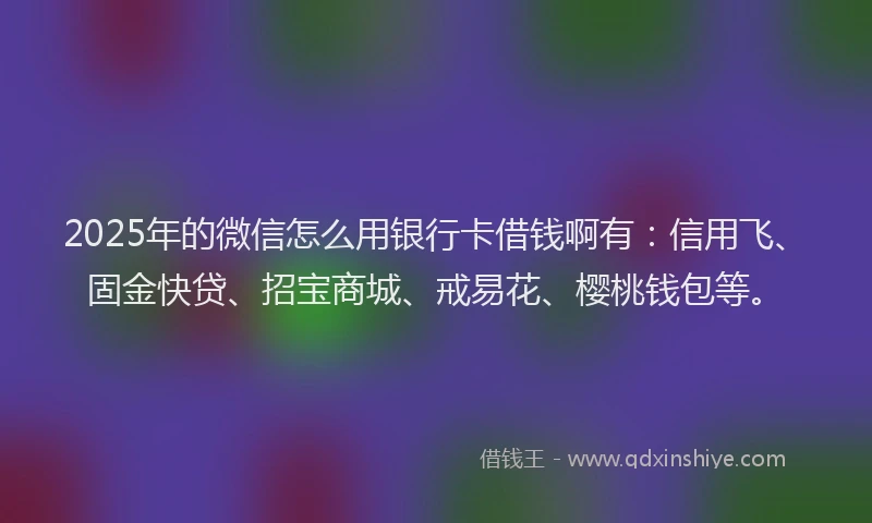 2025年的微信怎么用银行卡借钱啊有：信用飞、固金快贷、招宝商城、戒易花、樱桃钱包等。