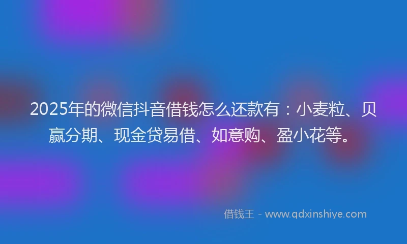 2025年的微信抖音借钱怎么还款有：小麦粒、贝赢分期、现金贷易借、如意购、盈小花等。