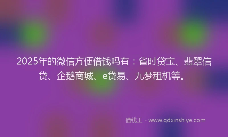 2025年的微信方便借钱吗有：省时贷宝、翡翠信贷、企鹅商城、e贷易、九梦租机等。