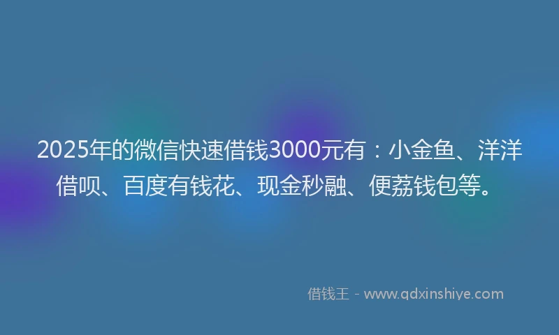 2025年的微信快速借钱3000元有：小金鱼、洋洋借呗、百度有钱花、现金秒融、便荔钱包等。