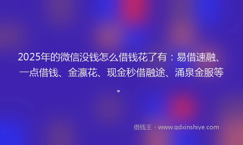 2025年的微信没钱怎么借钱花了有：易借速融、一点借钱、金瀛花、现金秒借融途、涌泉金服等。