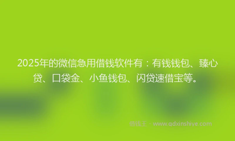 2025年的微信急用借钱软件有：有钱钱包、臻心贷、口袋金、小鱼钱包、闪贷速借宝等。