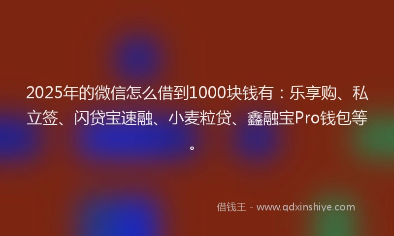 2025年的微信怎么借到1000块钱有：乐享购、私立签、闪贷宝速融、小麦粒贷、鑫融宝Pro钱包等。