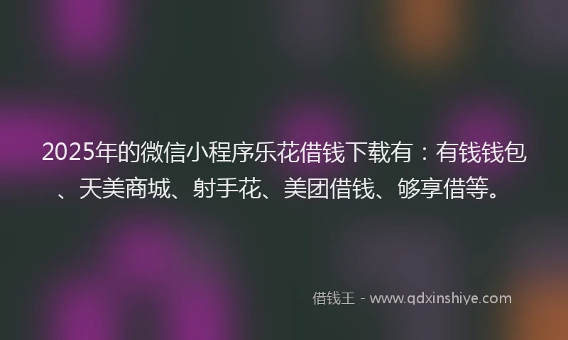 2025年的微信小程序乐花借钱下载有：有钱钱包、天美商城、射手花、美团借钱、够享借等。