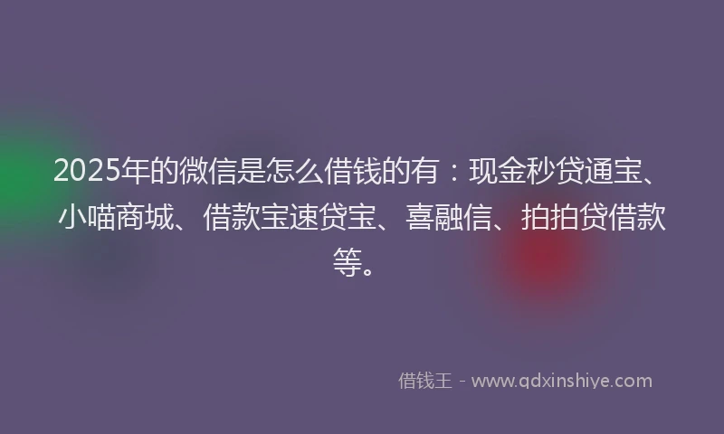 2025年的微信是怎么借钱的有：现金秒贷通宝、小喵商城、借款宝速贷宝、喜融信、拍拍贷借款等。