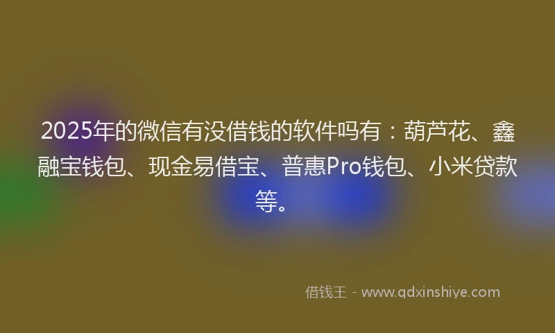 2025年的微信有没借钱的软件吗有：葫芦花、鑫融宝钱包、现金易借宝、普惠Pro钱包、小米贷款等。