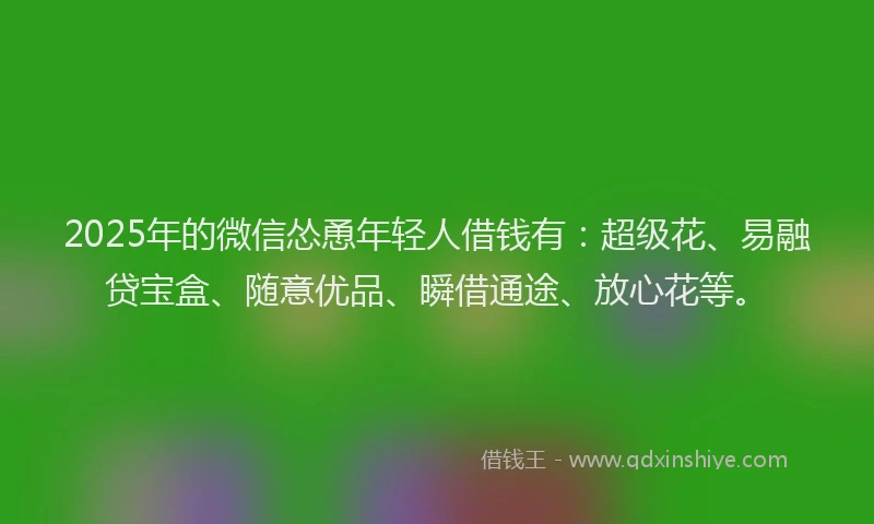 2025年的微信怂恿年轻人借钱有：超级花、易融贷宝盒、随意优品、瞬借通途、放心花等。