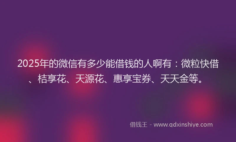 2025年的微信有多少能借钱的人啊有：微粒快借、桔享花、天源花、惠享宝券、天天金等。