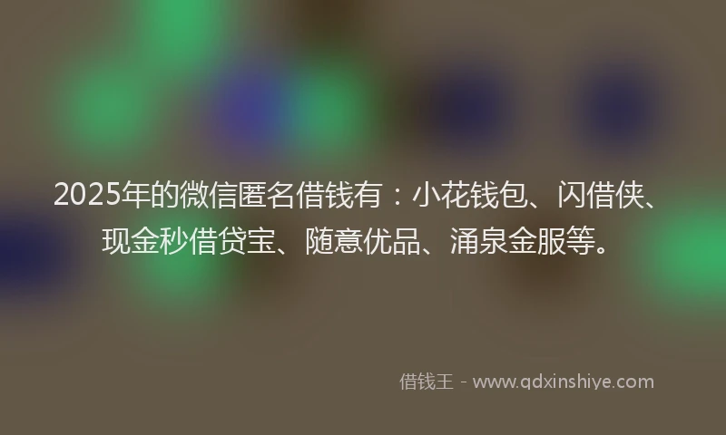 2025年的微信匿名借钱有：小花钱包、闪借侠、现金秒借贷宝、随意优品、涌泉金服等。
