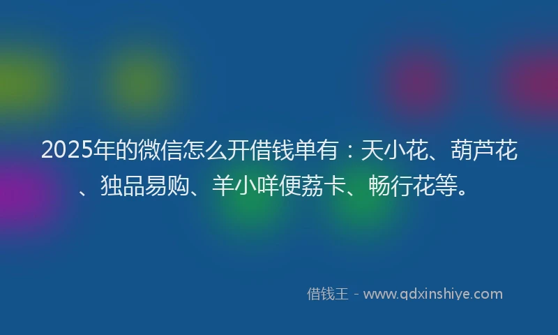2025年的微信怎么开借钱单有：天小花、葫芦花、独品易购、羊小咩便荔卡、畅行花等。
