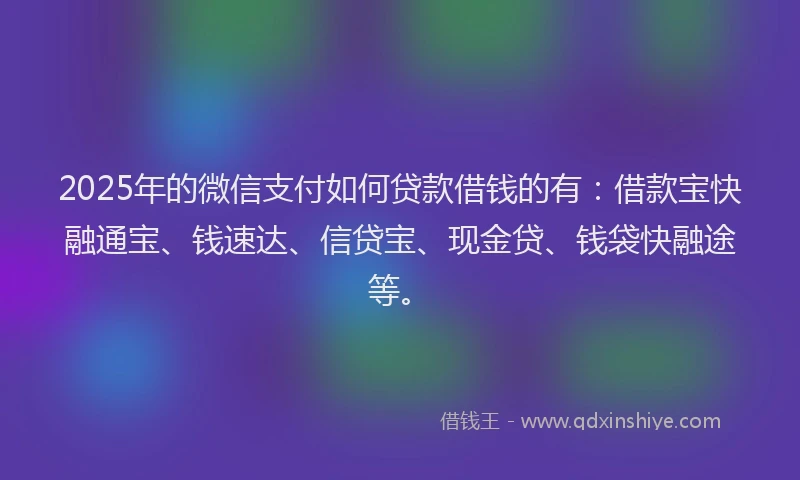 2025年的微信支付如何贷款借钱的有：借款宝快融通宝、钱速达、信贷宝、现金贷、钱袋快融途等。