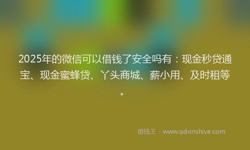 2025年的微信可以借钱了安全吗有：现金秒贷通宝、现金蜜蜂贷、丫头商城、薪小用、及时租等。