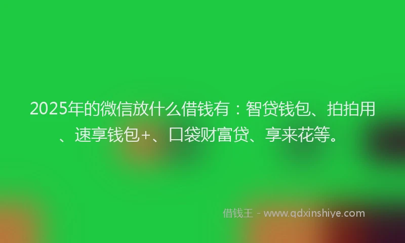 2025年的微信放什么借钱有：智贷钱包、拍拍用、速享钱包+、口袋财富贷、享来花等。