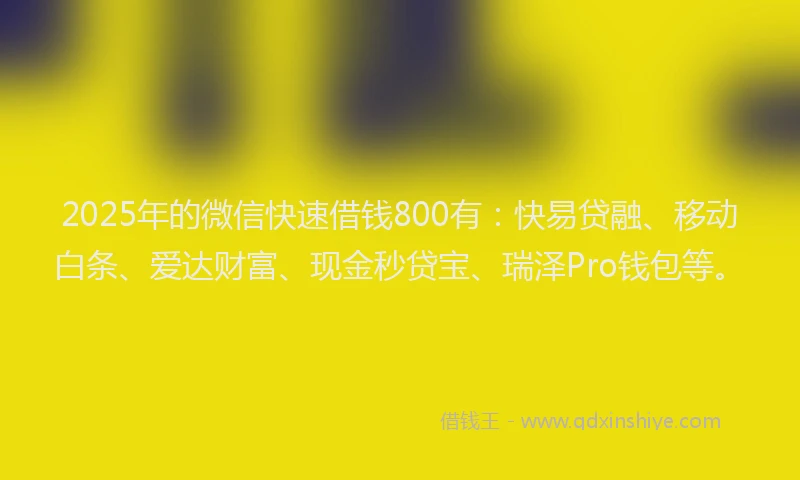 2025年的微信快速借钱800有：快易贷融、移动白条、爱达财富、现金秒贷宝、瑞泽Pro钱包等。