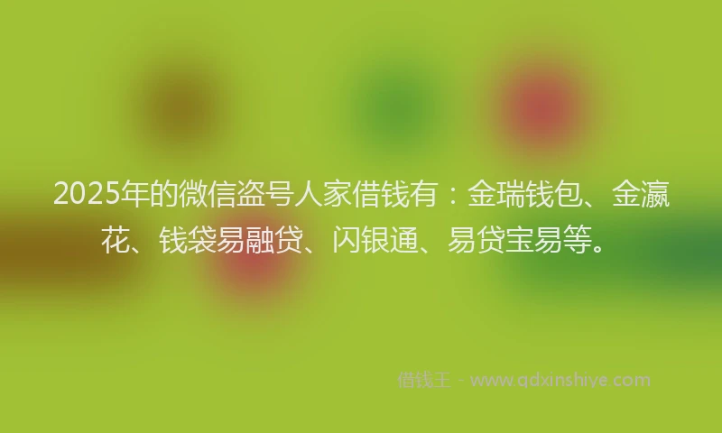 2025年的微信盗号人家借钱有：金瑞钱包、金瀛花、钱袋易融贷、闪银通、易贷宝易等。