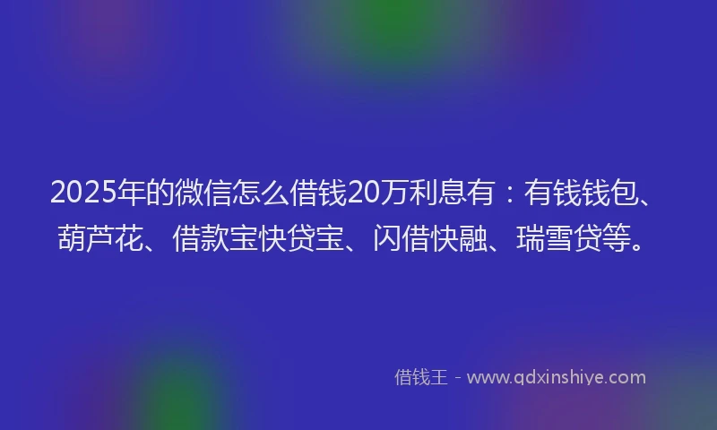 2025年的微信怎么借钱20万利息有：有钱钱包、葫芦花、借款宝快贷宝、闪借快融、瑞雪贷等。