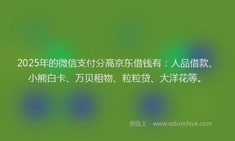 2025年的微信支付分高京东借钱有：人品借款、小熊白卡、万贝租物、粒粒贷、大洋花等。