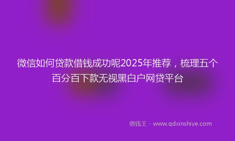 微信如何贷款借钱成功呢2025年推荐，梳理五个百分百下款无视黑白户网贷平台