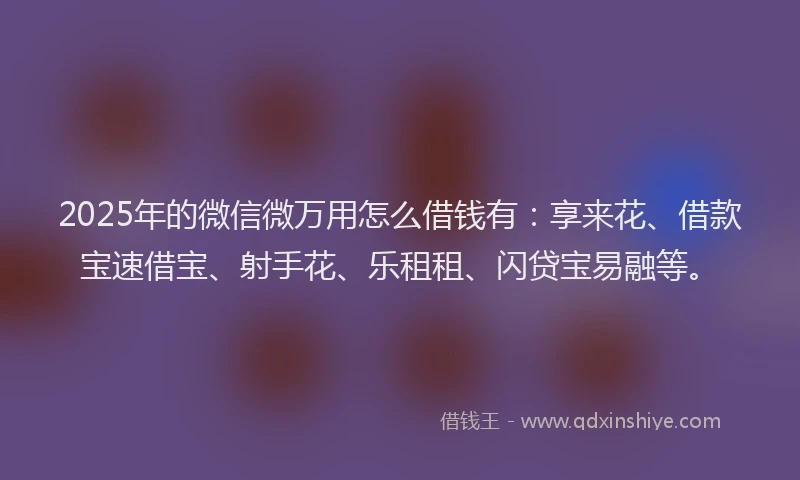 2025年的微信微万用怎么借钱有：享来花、借款宝速借宝、射手花、乐租租、闪贷宝易融等。