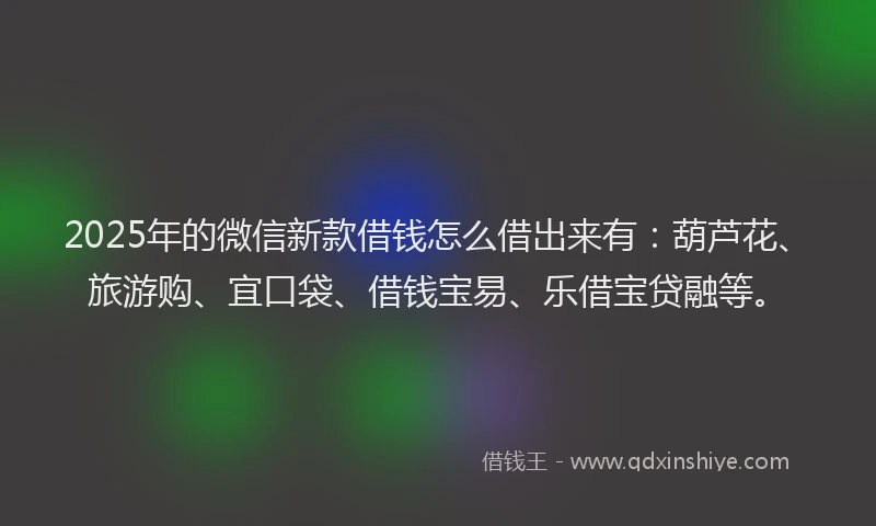 2025年的微信新款借钱怎么借出来有：葫芦花、旅游购、宜口袋、借钱宝易、乐借宝贷融等。