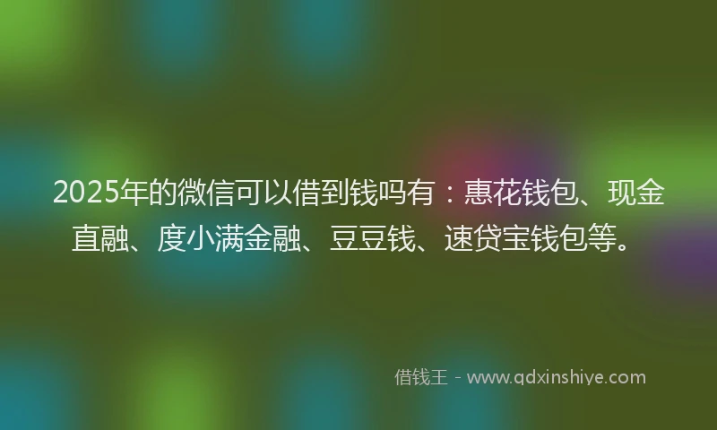 2025年的微信可以借到钱吗有：惠花钱包、现金直融、度小满金融、豆豆钱、速贷宝钱包等。
