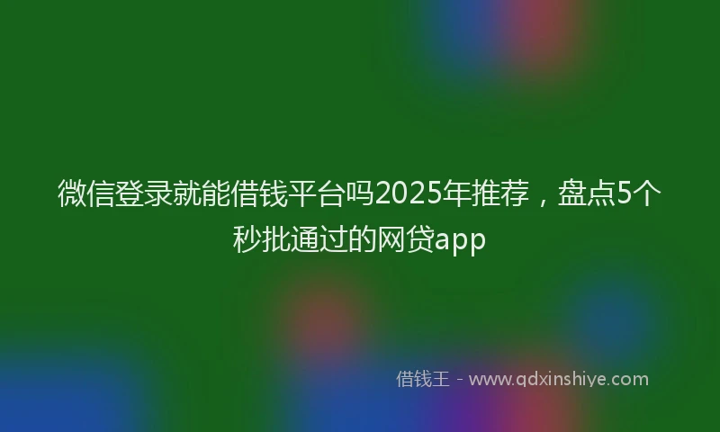 微信登录就能借钱平台吗2025年推荐，盘点5个秒批通过的网贷app