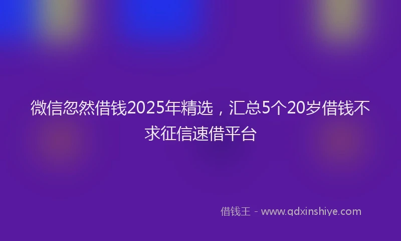 微信忽然借钱2025年精选，汇总5个20岁借钱不求征信速借平台