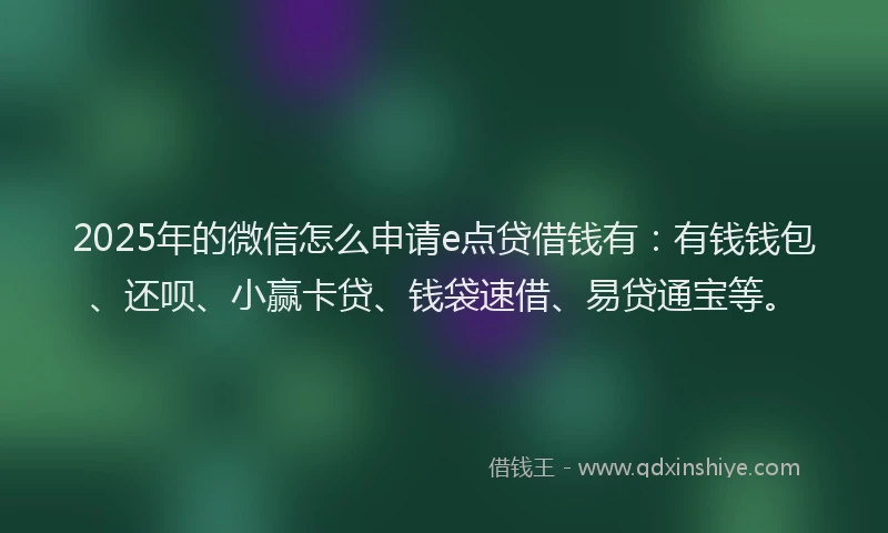 2025年的微信怎么申请e点贷借钱有：有钱钱包、还呗、小赢卡贷、钱袋速借、易贷通宝等。