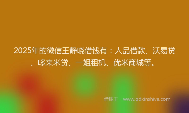 2025年的微信王静晓借钱有：人品借款、沃易贷、哆来米贷、一姐租机、优米商城等。