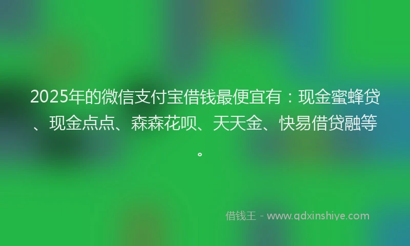 2025年的微信支付宝借钱最便宜有：现金蜜蜂贷、现金点点、森森花呗、天天金、快易借贷融等。