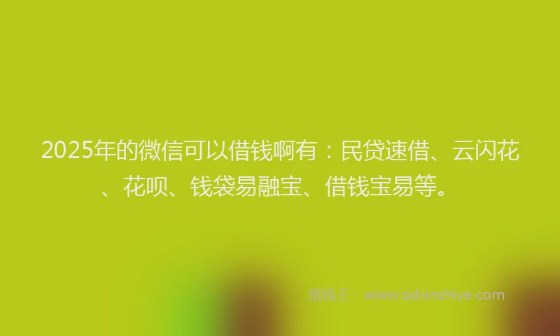 2025年的微信可以借钱啊有：民贷速借、云闪花、花呗、钱袋易融宝、借钱宝易等。
