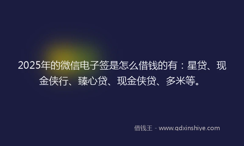 2025年的微信电子签是怎么借钱的有：星贷、现金侠行、臻心贷、现金侠贷、多米等。