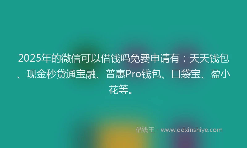 2025年的微信可以借钱吗免费申请有：天天钱包、现金秒贷通宝融、普惠Pro钱包、口袋宝、盈小花等。
