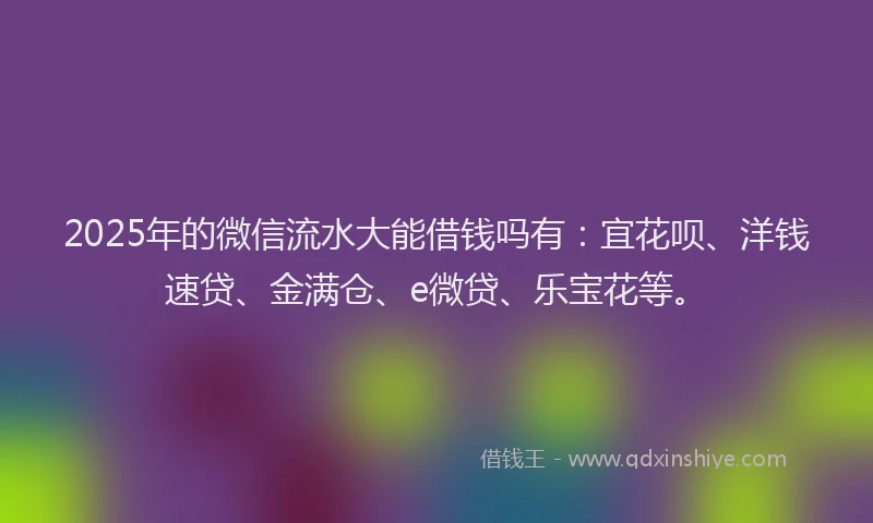 2025年的微信流水大能借钱吗有：宜花呗、洋钱速贷、金满仓、e微贷、乐宝花等。