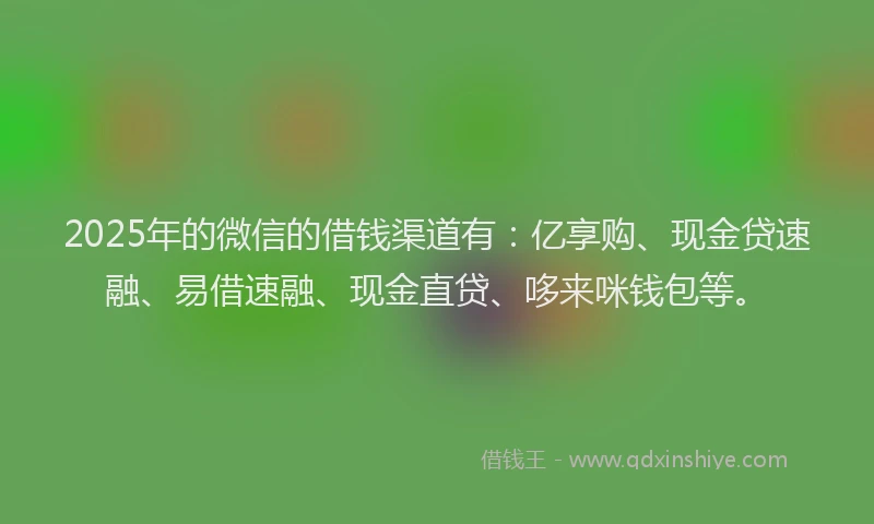 2025年的微信的借钱渠道有：亿享购、现金贷速融、易借速融、现金直贷、哆来咪钱包等。