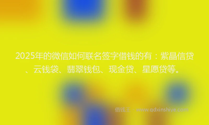 2025年的微信如何联名签字借钱的有：紫晶信贷、云钱袋、翡翠钱包、现金贷、星愿贷等。