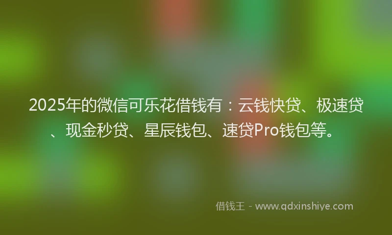 2025年的微信可乐花借钱有：云钱快贷、极速贷、现金秒贷、星辰钱包、速贷Pro钱包等。