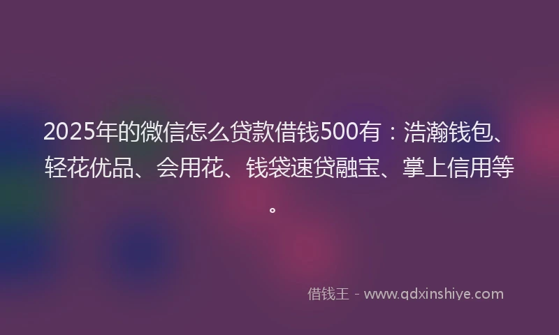 2025年的微信怎么贷款借钱500有：浩瀚钱包、轻花优品、会用花、钱袋速贷融宝、掌上信用等。