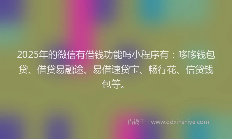 2025年的微信有借钱功能吗小程序有：哆哆钱包贷、借贷易融途、易借速贷宝、畅行花、信贷钱包等。