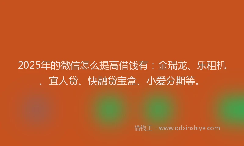 2025年的微信怎么提高借钱有：金瑞龙、乐租机、宜人贷、快融贷宝盒、小爱分期等。