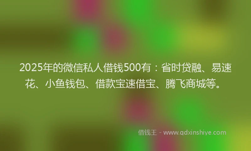 2025年的微信私人借钱500有：省时贷融、易速花、小鱼钱包、借款宝速借宝、腾飞商城等。