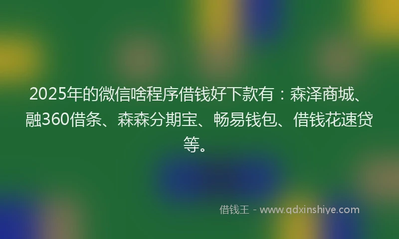 2025年的微信啥程序借钱好下款有：森泽商城、融360借条、森森分期宝、畅易钱包、借钱花速贷等。