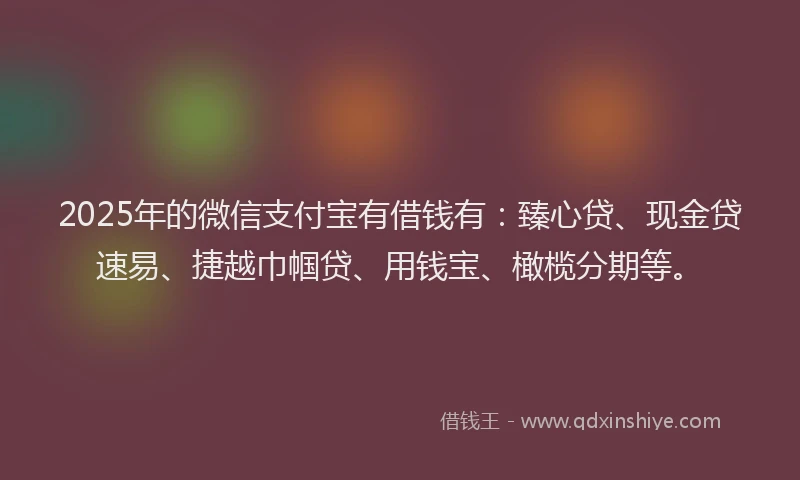 2025年的微信支付宝有借钱有：臻心贷、现金贷速易、捷越巾帼贷、用钱宝、橄榄分期等。