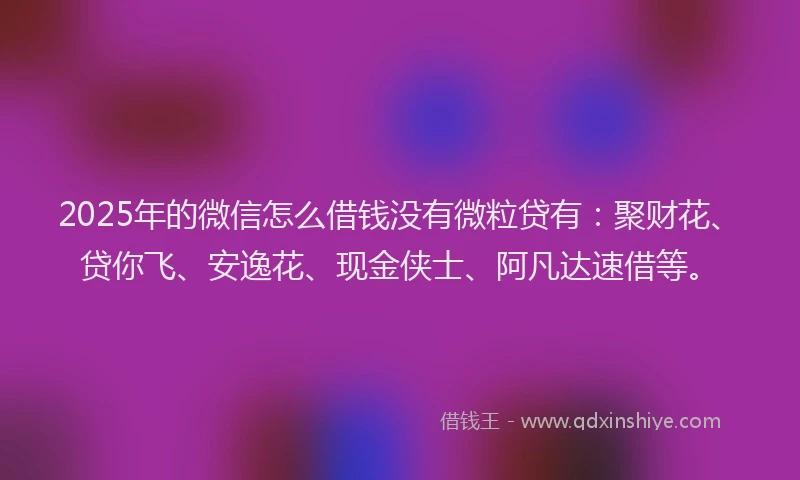 2025年的微信怎么借钱没有微粒贷有：聚财花、贷你飞、安逸花、现金侠士、阿凡达速借等。