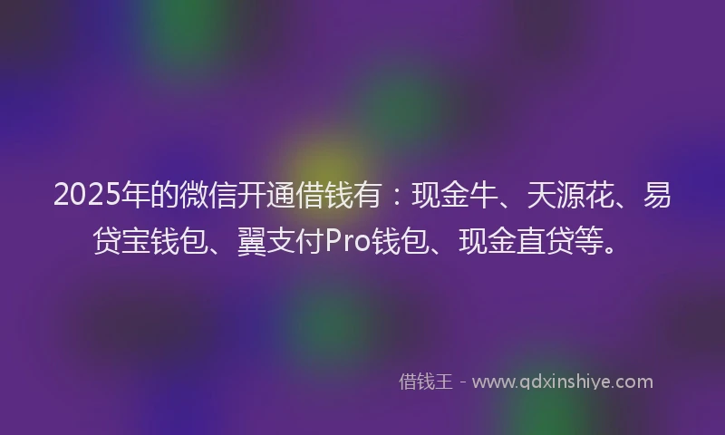 2025年的微信开通借钱有：现金牛、天源花、易贷宝钱包、翼支付Pro钱包、现金直贷等。