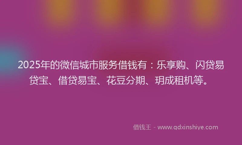 2025年的微信城市服务借钱有：乐享购、闪贷易贷宝、借贷易宝、花豆分期、玥成租机等。