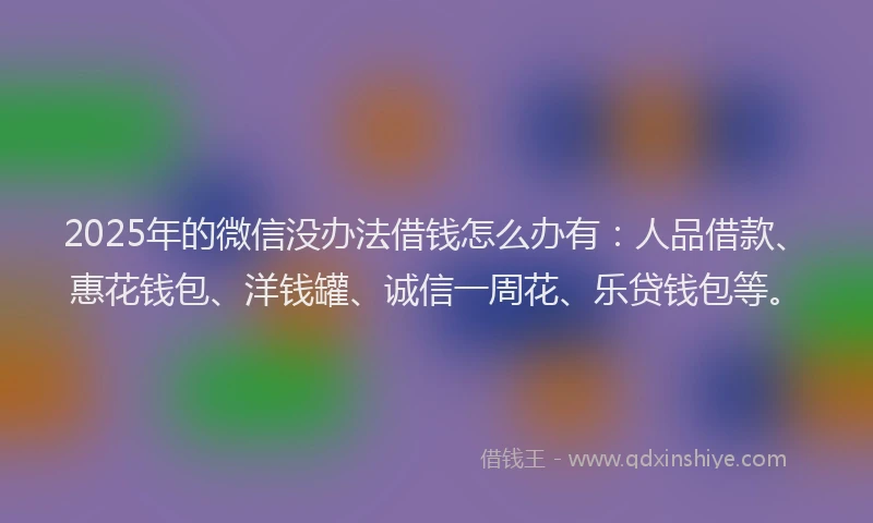 2025年的微信没办法借钱怎么办有：人品借款、惠花钱包、洋钱罐、诚信一周花、乐贷钱包等。